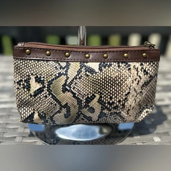 DSW Vegan Snakeskin Clutch Pouch Cosmetic Bag - Picture 2 of 9